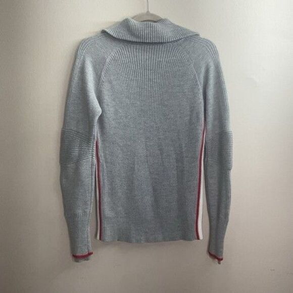 Athleta Skiline Wool Blend 1/2 Zip MockNeck Ribbed Sweater Women Size M Gray - Picture 9 of 11